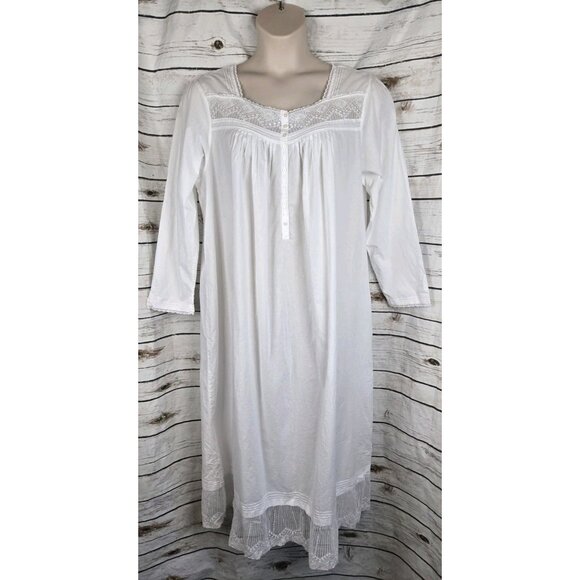 Eileen West Cotton Lawn Nightgown 3X Long Sleeve Embroidery Ruffle Cottagecore - Picture 1 of 8